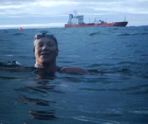 Channel crossing machine......and and orange ship