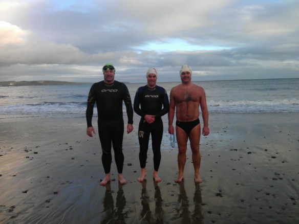 Tim Smyth, James Slowey & Bernard Lynch - last sea swim of 2012: dedicated open water swimming in Ireland