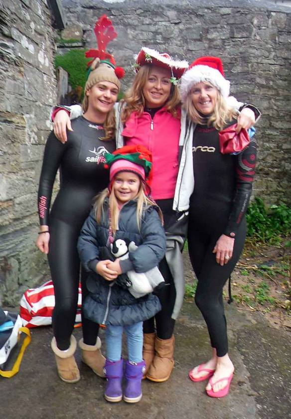 Reindeers and Penguins were on hand for the Turkey Swim.