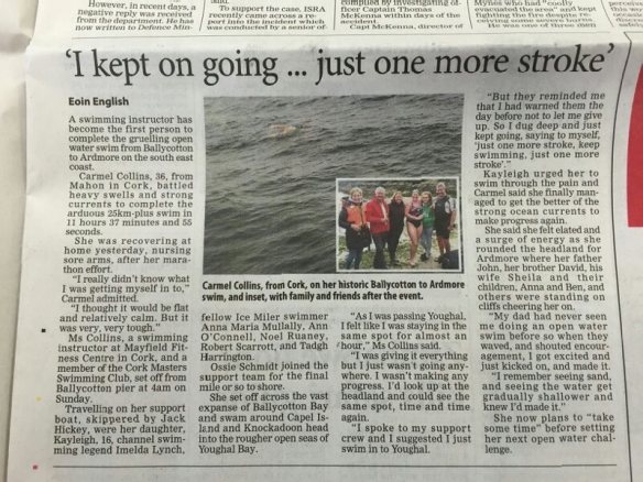 Irish Examiner Report on Carmel's Swim.