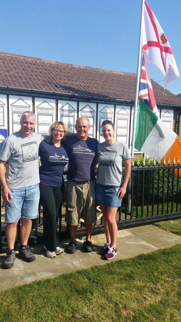 The morning after the day and night before - Rob Bohane, Siobhan Russell, Bernard Lynch and Carol Cashell. Super crew and swimmer. Nice T-Shirts (the blue ones) too.