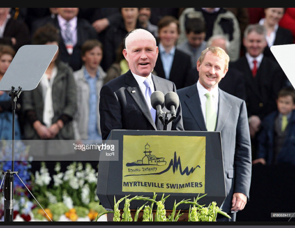 Mr. Murphy at his meedja outing, with some fella from Mayo trying to bask in the reflected glory.